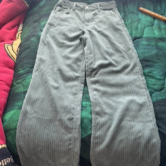 Corduroy Wide Leg Retro High Rise Foreve 21 Pants Womens Small Green Pockets y2k - Picture 13 of 13